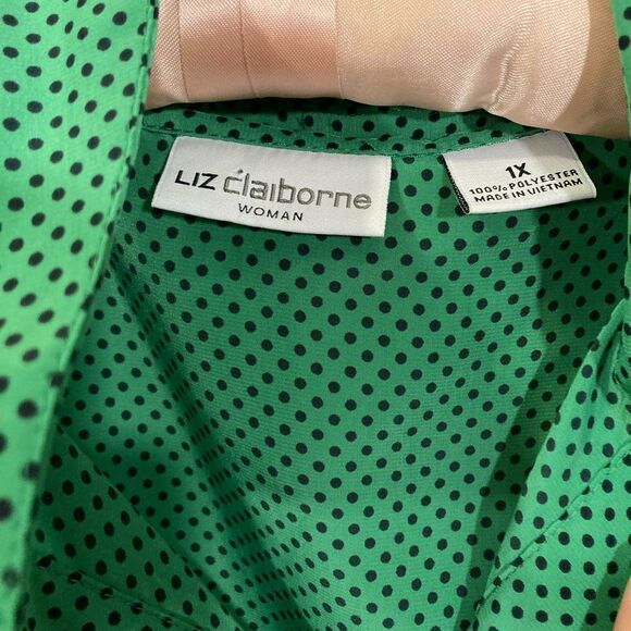 Liz Claiborne Green and Black Polka Dot Button Down Shirt - Picture 8 of 11